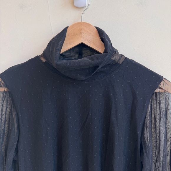 Sanctuary Midnight Hour Black Mock Neck Sheer Sleeve Swiss Dot Women Size S Mesh - Picture 4 of 12